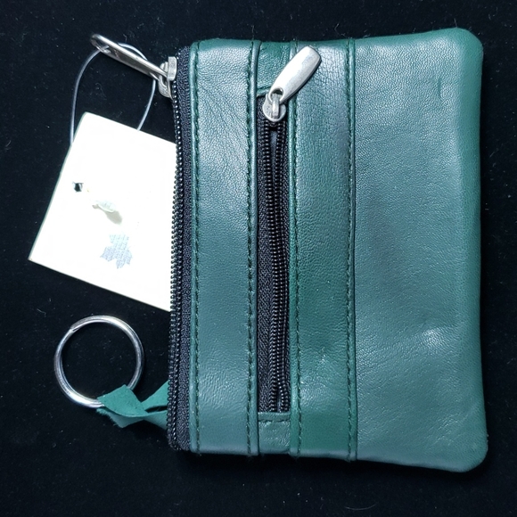 Green Genuine Leather Coin Change Wallet - Picture 2 of 3